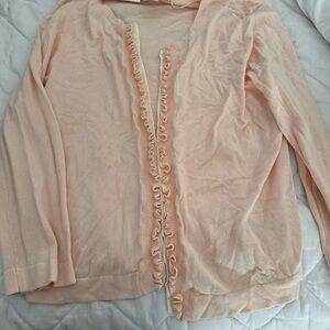 Loft nwt Women's Pink Ruffle Cardigan Sweater soft as a kitten size large